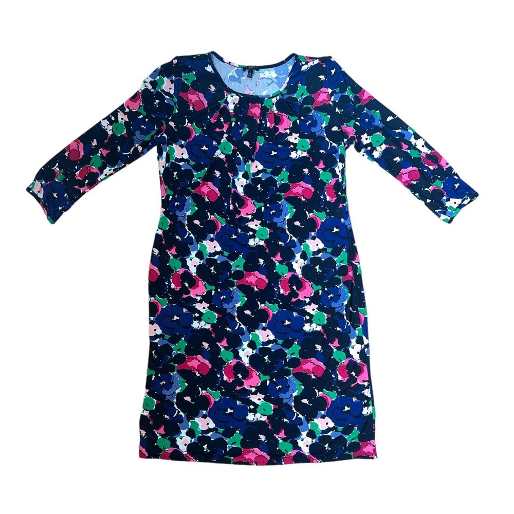 Talbots Black Multi Colored Print Midi Sheath Dre… - image 1